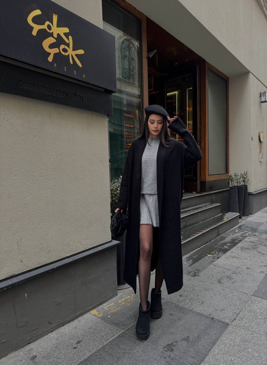 Wool Long Cardigan black